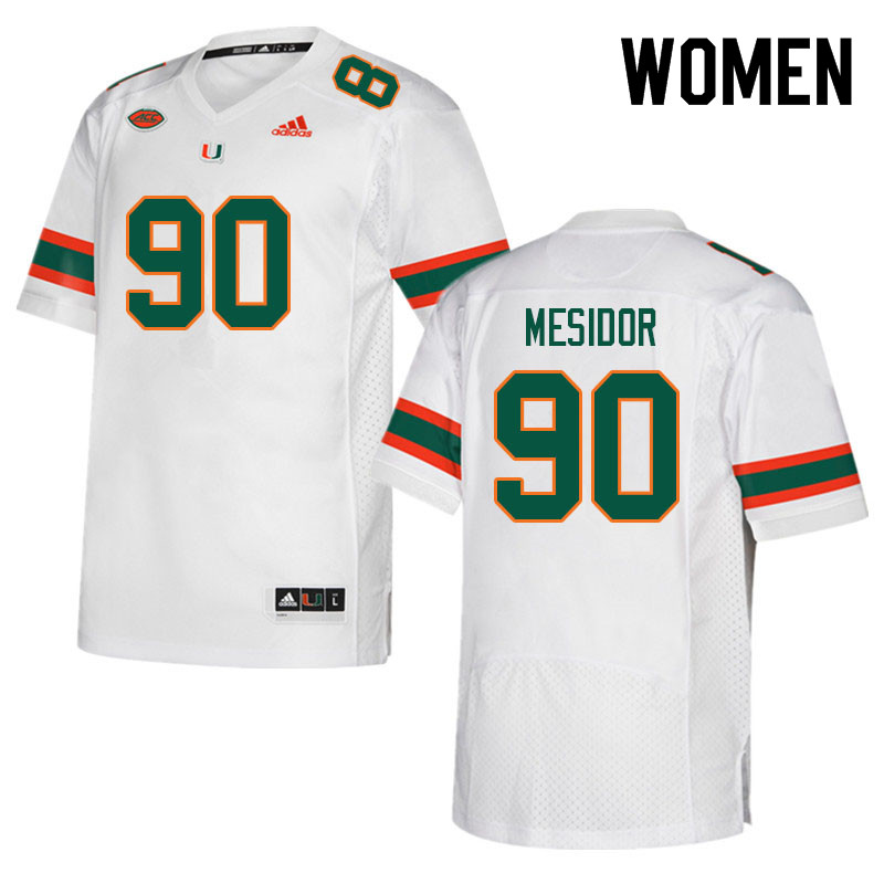 Women #90 Akheem Mesidor Miami Hurricanes College Football Jerseys Sale-White